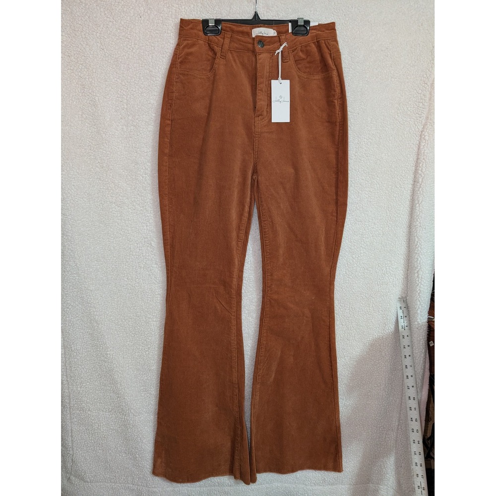 Jelly Jeans Corduroy Pants Women Size 7 Rust Orange New Flare High Rise Raw‎ Hem
